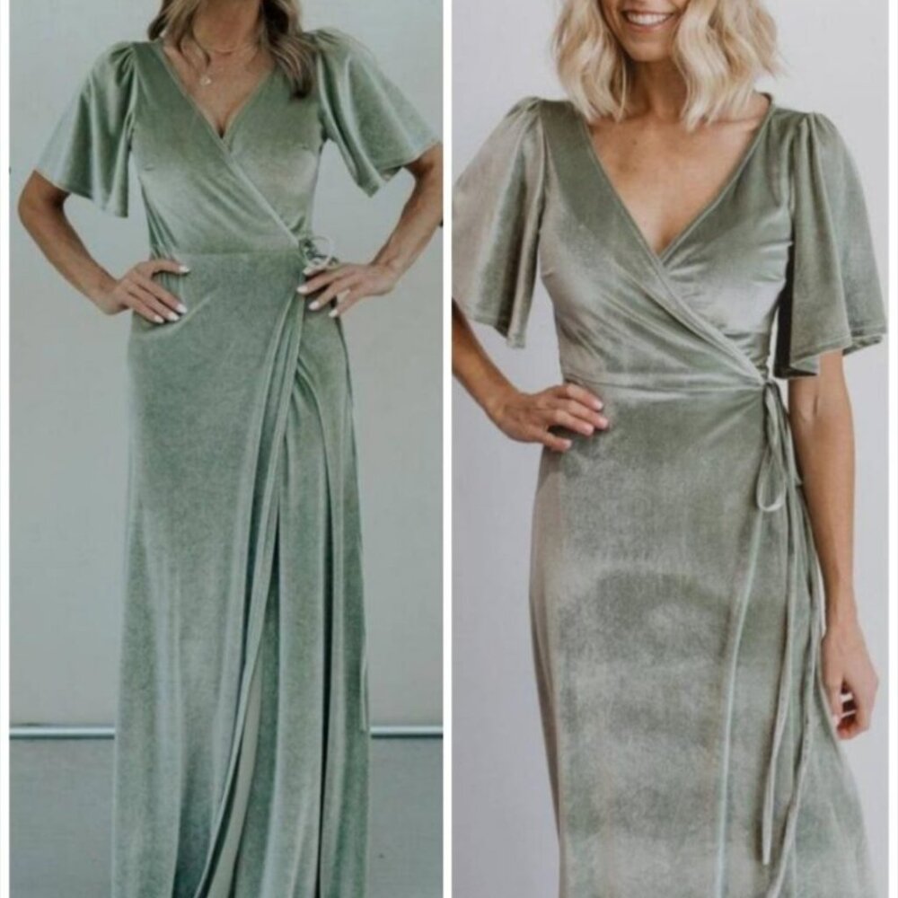 Baltic Born Katelyn Maxi Dress Size S Eucalyptus Green Velvet Wrap NEW Formal